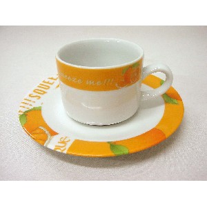 TAZA Y PLATO CAFE 120ML PORCELANA NARANJAS