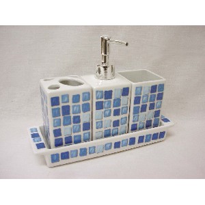 JUEGO BAÑO 4 PIEZAS ALAS MOSAICO AZUL