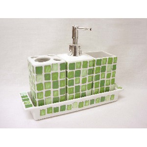 JUEGO BAÑO 4 PIEZAS ALAS MOSAICO VERDE