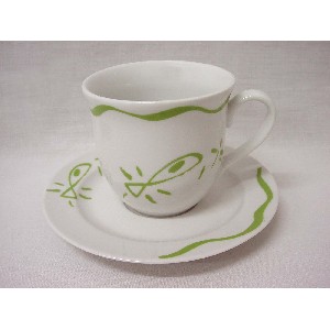 TAZA Y PLATO TE 250ML OLAS PECES VERDE