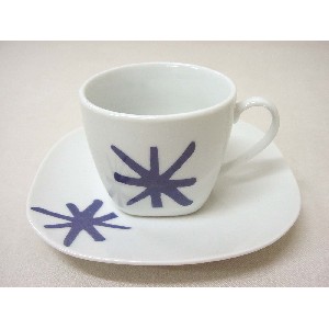 TAZA Y PLATO CAFE 100ML ASTERISCO AZUL