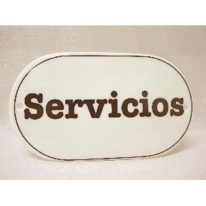 PLACA OVALADA BAÑO LETRERO SERVICIOS