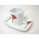 TAZA Y PLATO RECTA CAFE 80ML CALA ROJA