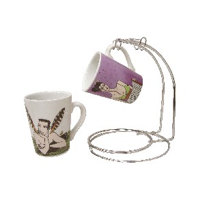 JUEGO TU Y YO SOPORTE 2 TAZAS MUG BLANCO-VIOLETA