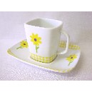 TAZA Y PLATO RECTA CAFE 80ML VICHY MARGARITA AMARILLO