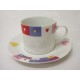 TAZA Y PLATO TE PORCELANA CORAZON COLORES