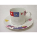 TAZA Y PLATO TE PORCELANA CORAZON COLORES