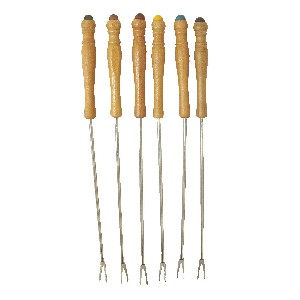 JUEGO 6 PINCHOS FONDUE MADERA CLARO