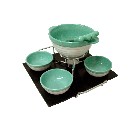 FONDUE 4 PORCELANA REDONDA VERDE 400ML+70ML