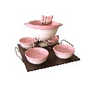 FONDUE 4 PORCELANA REDONDA ROSA 400ML+70ML