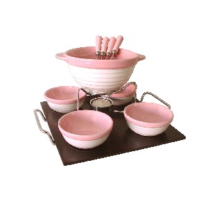 FONDUE 4 PORCELANA REDONDA ROSA 