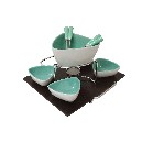 FONDUE 4 PORCELANA TRIANGULAR VERDE 400ML+70ML