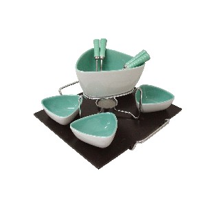 FONDUE 4 PORCELANA TRIANGULAR VERDE 