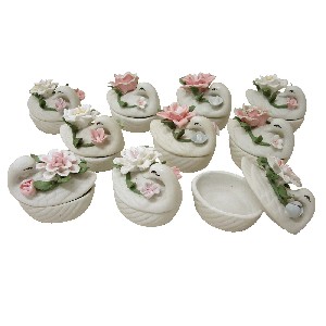 CAJA FLOR CISNE PORCELANA BLANCA FLO 