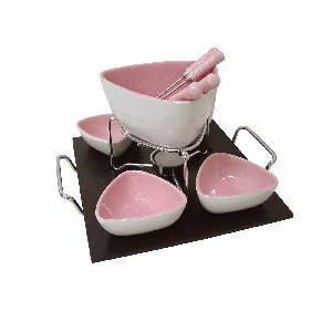 FONDUE 4 PORCELANA TRIANGULAR ROSA 