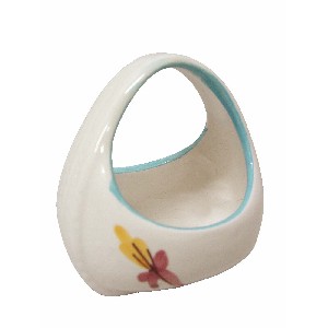 CESTA CERAMICA BLANCA AZUL FLOR PEQUEÑO