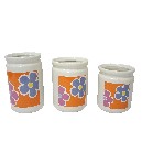 JUEGO 3 FLOREROS CERAMICA NARANJA