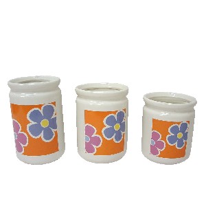 JUEGO 3 FLOREROS CERAMICA NARANJA