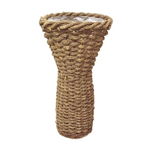 MACETERO RATTAN TRENZADO ALTO MARRON