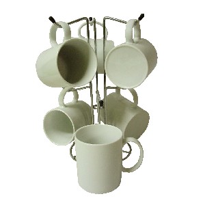 CONJUNTO SOPORTE CON 6 TAZAS MUG RECTAS