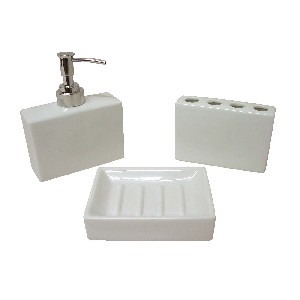 JUEGO BAÑO 3 PIEZAS RECTANGULAR PORCELANA BLANCO