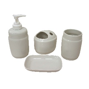 JUEGO BAÑO 4 PIEZAS BORDE PORCELANA BLANCO