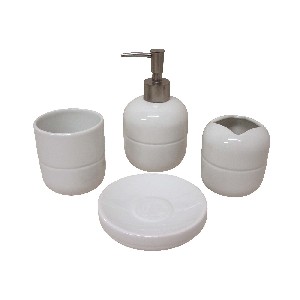 JUEGO BAÑO 4 PIEZAS REDONDO PORCELANA BLANCO