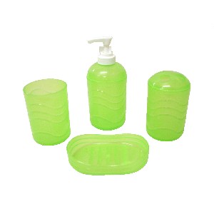 JUEGO BAÑO 4 PIEZAS PLASTICO ONDAS VERDE