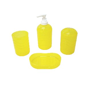 JUEGO BAÑO 4 PIEZAS PLASTICO ONDAS AMARILLO