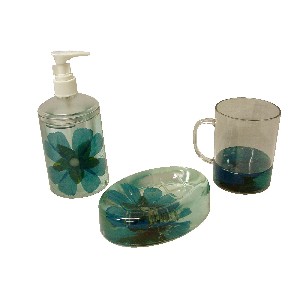 JUEGO BAÑO 3 PIEZAS ACRILICO FLOR AZUL