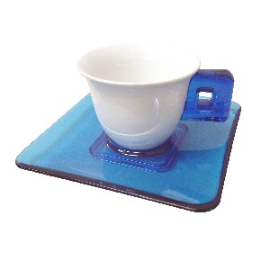 TAZA Y PLATO CUADRADO ACRILICO AZUL