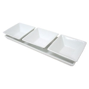 JUEGO BANDEJA 3 BOWLS PORCELANA BLANCO