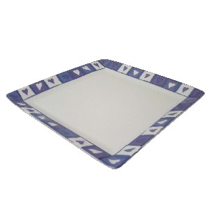 PLATO POSTRE CUADRADO CORAZON AZUL