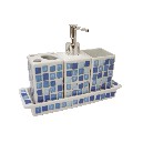 JUEGO BAÑO 4 PIEZAS ALAS MOSAICO AZUL