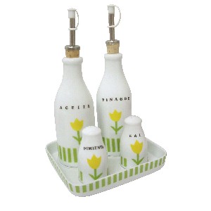JUEGO VINAGRERAS RAYAS TULIPAN VERDE