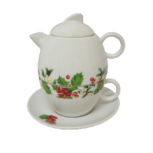 TAZA PLATO TETERA 180ML ACEBO BLANCO