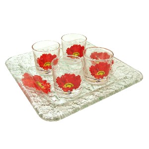 JUEGO 4 CHUPITOS BANDEJA AMAPOLA ROJA