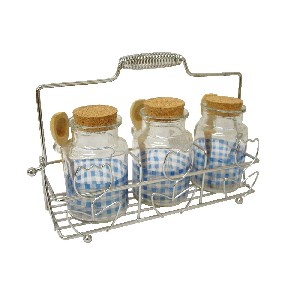 SOPORTE 3 BOTES CROMADO VICHY AZUL