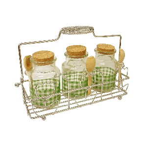 SOPORTE 3 BOTES CROMADO VICHY VERDE