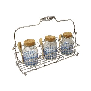 SOPORTE CROMADO 3 BOTES VICHY AZUL