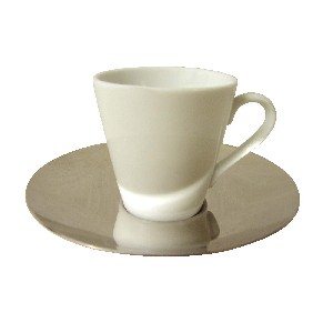 TAZA Y PLATO ACERO 70ML PORCELANA BLANCO
