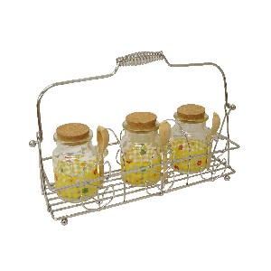 SOPORTE CROMADO 3 BOTES FLOR VICHY AMARILLO