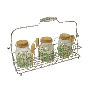 SOPORTE CROMADO 3 BOTE FLOR VICHY VERDE