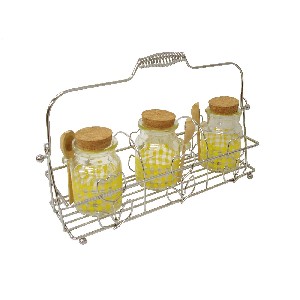 SOPORTE CROMADO 3 BOTES VICHY AMARILLO
