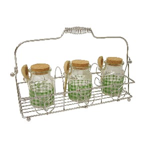 SOPORTE CROMADO 3 BOTES VICHY VERDE