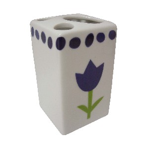 VASO CEPILLOS TULIPAN AZUL TOPOS AZUL