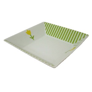 PLATO HONDO CUADRADO RAYAS TULIPAN VERDE