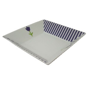 PLATO HONDO CUADRAD RAYAS TULIPAN AZUL