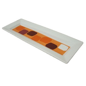 BANDEJA ALARGADA BORDE CUADROS NARANJA