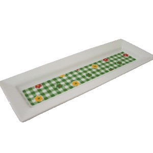 BANDEJA BAÑO ALARGADA FLOR VICHY VERDE